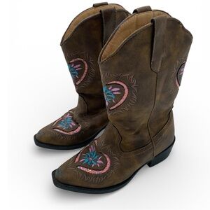 Roper Girl’s Brown Embroidered Cowboy Boots Size 11